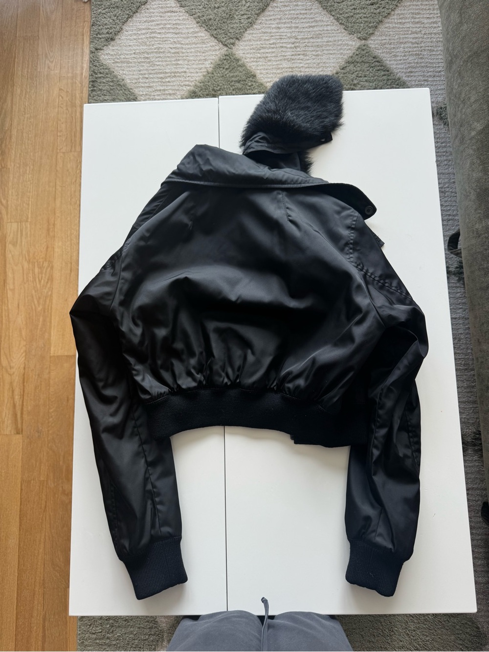 Prada Black Bomber Jacket with Faux Fur Collar - Picture 3 of 8